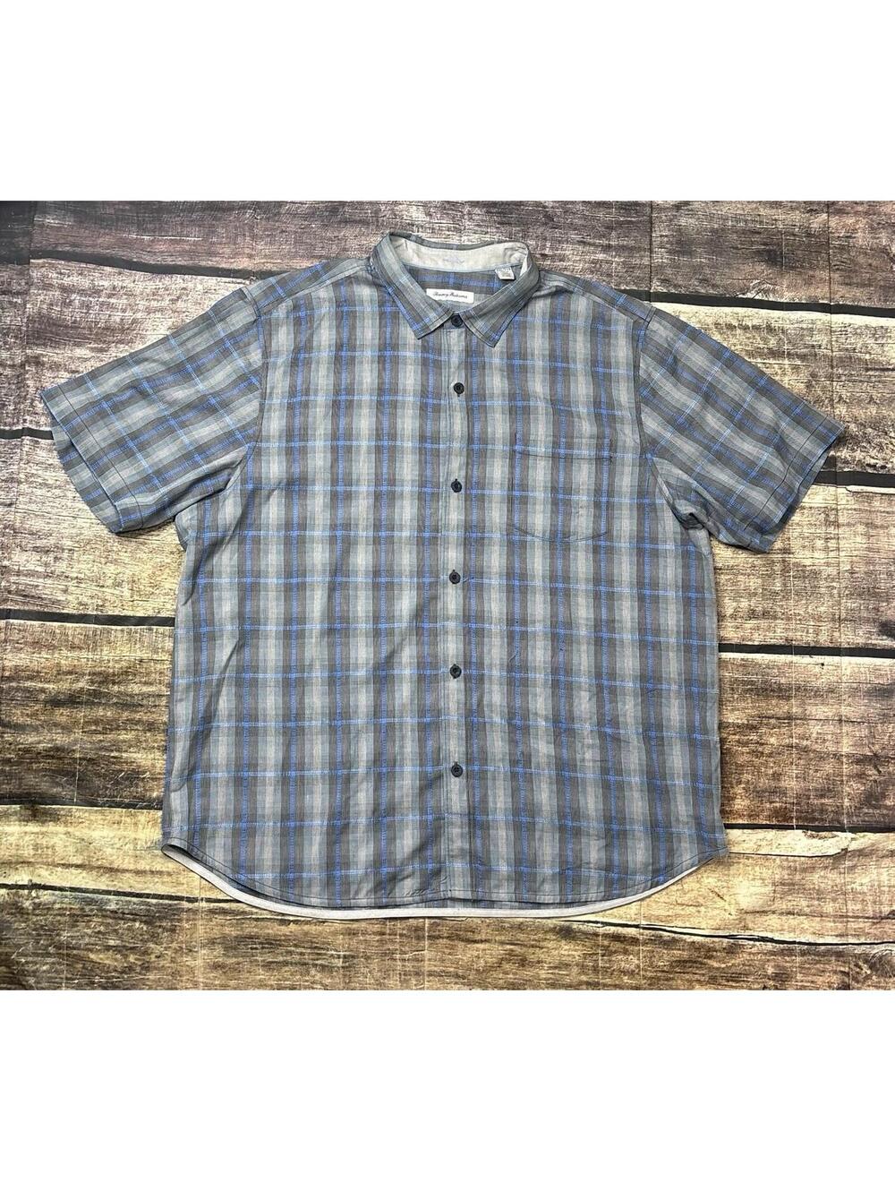 Tommy Bahama Shirt Mens 2XL Silk Plaid Check Button Up Beach